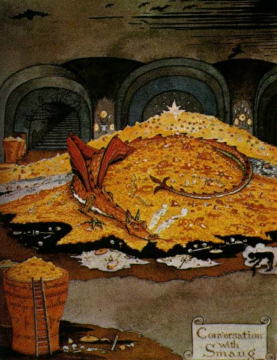 The great Dragon Smaug in his cave.