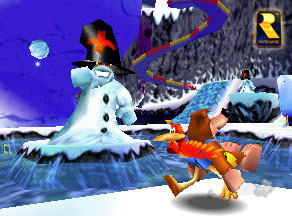 A cold-hearted snowman mercilessly attacks the animals.