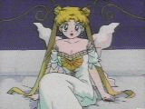Sailor Moon dressed as Neo Queen in Dimando's bed.