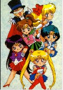 Las Sailor Inner, Tuxedo Mask y Sailor Moon en forma de minisailors.