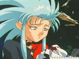 Ryouko crying into Tenchi's headband