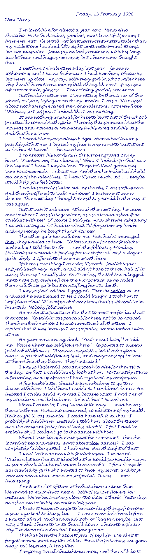 Diary entry.  Please email me for a copy of this story from the main page.  Thank you!