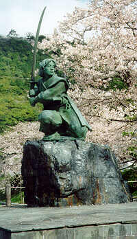 Statue of Kojiro-Sasaki w/ Cherry Blossoms