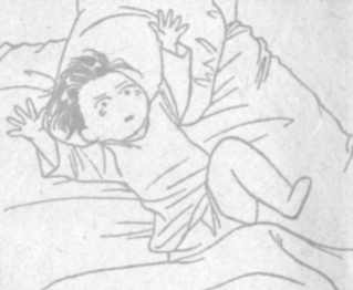 Tsukasa sprawling on her bed.