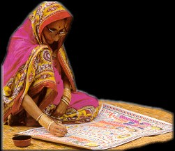 A Woman painting Madhubani