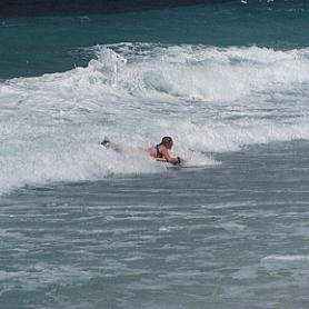 Caught a wave -- or did it catch her?