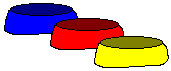 A set of three colored plastic bowls for water, food, and special meals