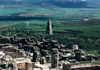 The ruins of Dougga - and the Punic Tower. Picture taken from the slave market.