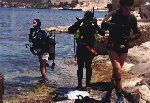 Divers coming to shore at Ta' Xbiex