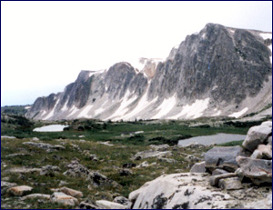 Looking back down the Lakes Trail from above the rock field
