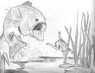 bass catching frog