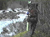 The creek has swollen due to rain and mild temperatures.
