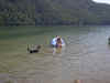 Melba and Mandy braving the glacier water