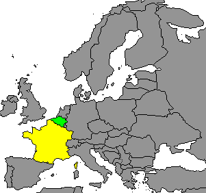 Francia (in giallo)
e Belgio (in verde)
