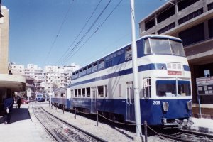 [Double deck #208 running as #2 Line on the Sidi Gaber division at Sporting in April 2001.]