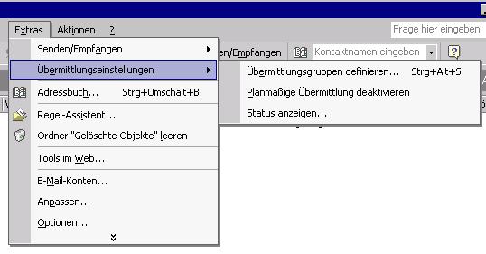 Extras, bermittlungseinstellungen, ...