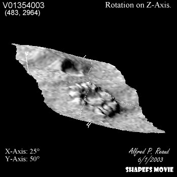 Frame 1 of GIF shapefs GIMP plug-in movie of feature on V01354003, rotating 360° on Z-Axis.