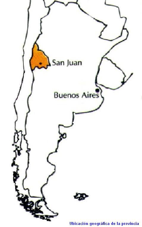 La provincia de San Juan se encuentra en el Continente Americano, ms precisamente en Amrica del Sur, al oeste de la Repblica Argentina, centrada en la interseccin del paralelo de 31 grados de latitud sur y el meridiano de 69 grados de longitud oeste, con una superficie de 92.789 kilmetros cuadrados