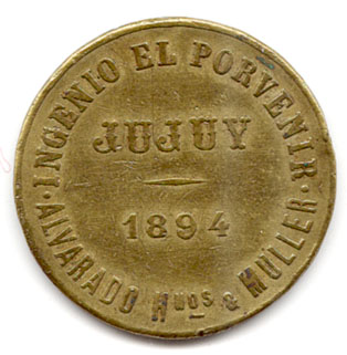Anverso - Ficha de ingenio azucarero - Jujuy Argentina 1894