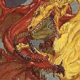 Red and Gold Dragons Fighting
