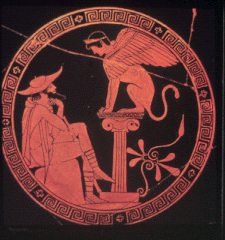 Oedipus answers the riddle of the Sphinx