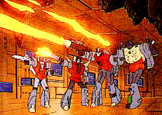 Four Dinobots firing