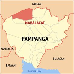 Map of Pampanga showing the location of Mabalacat