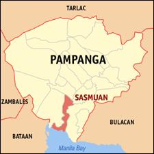 Map of Pampanga showing the location of Sasmuan
