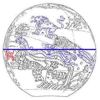 mainz globe drawing showing corvus, hydra, crater and canis major