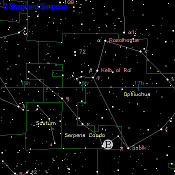 Pluto in Serpens [Cauda] in the planetary zodiac, June 2005.