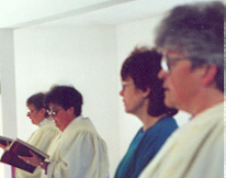 Srs. Eileen, Kathleen & Jan with a guest in the Chapel