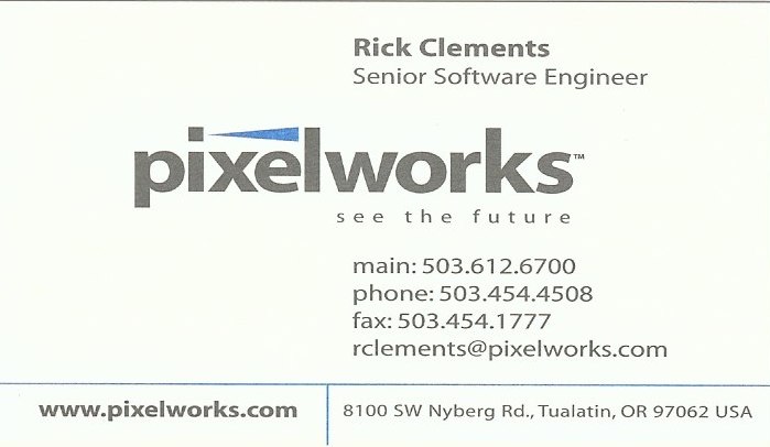 (Pixelworks business card)