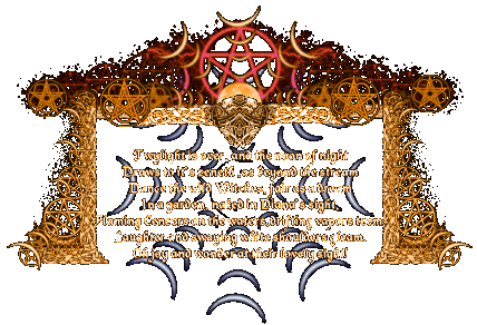 Twilight is over, and the noon of night...Draws to its zeneth, as beyond the stream...Dance the wild Witches, fair as a dream...In a garden, naked in Diana's sight,...Flaming Cencers on the waters,drifting vapors teem...Laughter and swaying white shoulders gleam...Oh joy and wonder at their lovely sight!