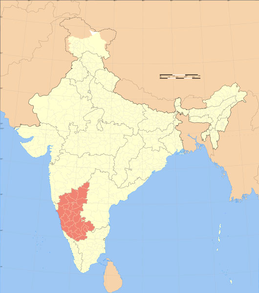 Mapo de Barato kun la 
  gubernio Karnatako; bildo danke al 
http://en.wikipedia.org/wiki/Image:India_Karnataka_locator_map.svg