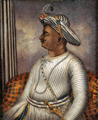 La brila reĝo 
Tippu Sultan; bildo danke al 
http://www.kamat.com/kalranga/kar/history.htm
