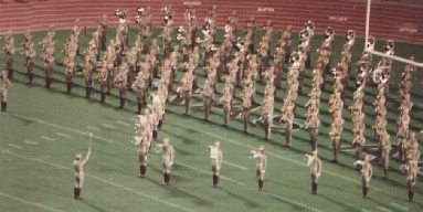 The Fightin' Texas Aggie Band takes the field, circa 1980