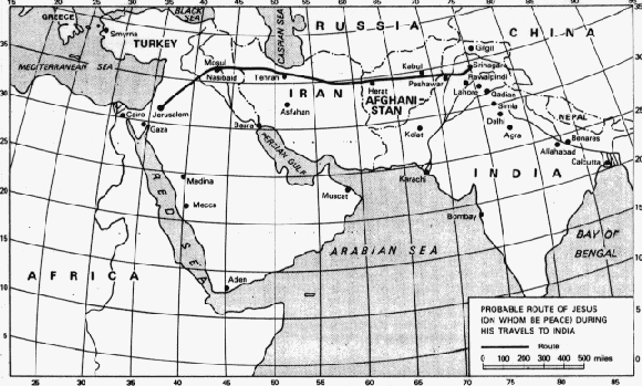 [Map of Probable Route of Jesus (on whom be peace) During His Travels to India]