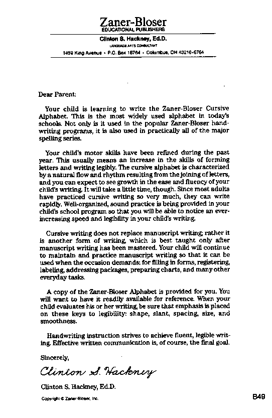 description of the approach to 
cursive writing