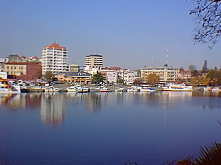 Vista desde el r�o Calle Calle hacia el Puente y r�o Pedro de Valdivia