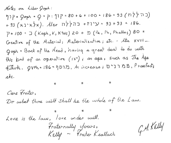 Sample of G.M.Kelly's handwriting