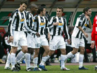 Juventus' (from left) Ibrahimovic, Zalayeta, Cannavaro and Blasi celebrate Del Piero's (center) goal