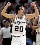 Ginobili raises his arms in celebration