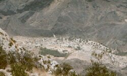 Village nestles in valley