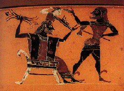 Athena emerging full grown from the head of Zeus - amphora painting