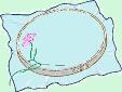 Embroidery hoop with blue material and pink flower