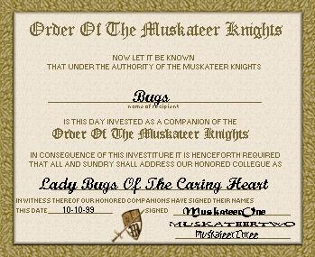 Award given by Caring Heart Companion to the Muskateers Committee