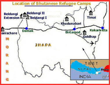 Location of Bhutanese Refugees Camps