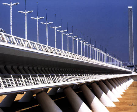 A view of the Alamillo Bridge designed by Santiago Calatrava.