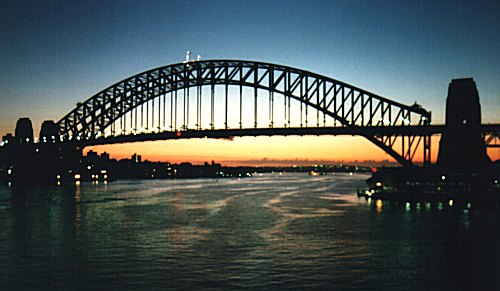 The Harbour Bridge at night.