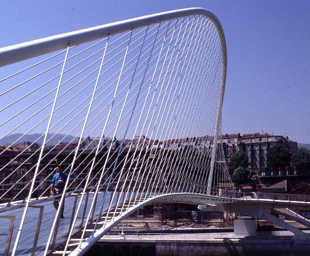 The unusual form of the bridge.